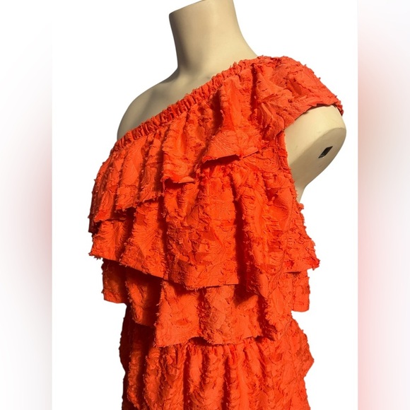 LC Lauren Conrad One-Shoulder Ruffle Dress in Vibrant Orange - Picture 9 of 11